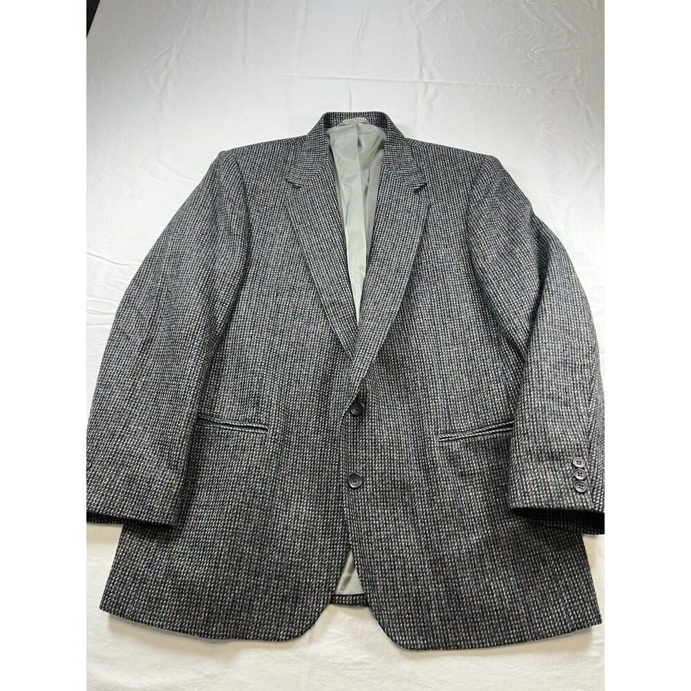 Vintage Imperial by Haggar Tweed Sport Coat Blazer Jacket Gray Mens 44R Wool